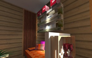 Des étagères en palettes offrent à la Tiny house des rangements supplémentaires.