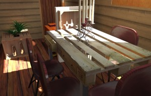 Une table de repas en palette pour une Tiny house. Une déco économique et astucieuse.