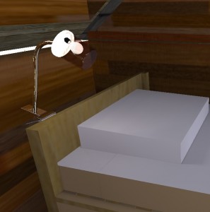 Un pot de confiture en guise de lampe de chevet (à pince) et pourquoi pas ? Le style industriel s'adaptera parfaitement avec un intérieur en bois de Tiny house.