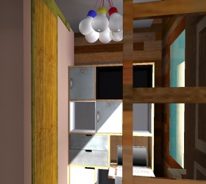 Des ampoules apparentes pour une suspension très originale dans une Tiny house.