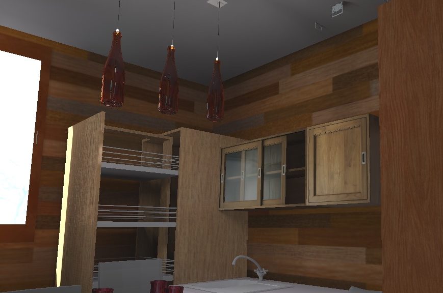 Des bouteilles recyclées pour un éclairage personnalisé dans une Tiny house.